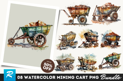 Watercolor Mining Cart Clipart Bundle