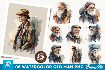 Watercolor Old Man Clipart Bundle