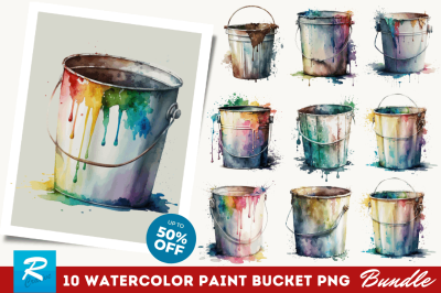 Watercolor Paint Bucket Clipart Bundle