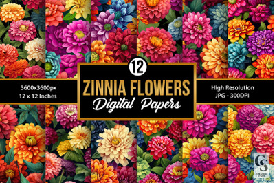 Colorful Zinnia Flowers Digital Paper Patterns