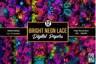 Bright Neon Lace Pattern Digital Papers