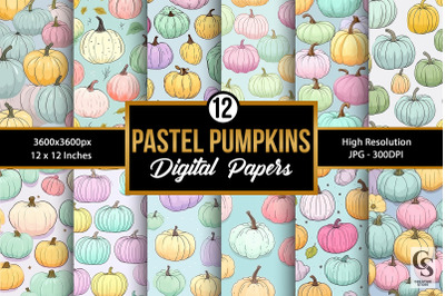 Pastel Cute Pumpkins Pattern Digital Papers