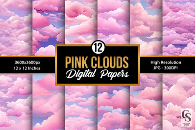 Pink Dreamy Clouds Pattern Digital Papers
