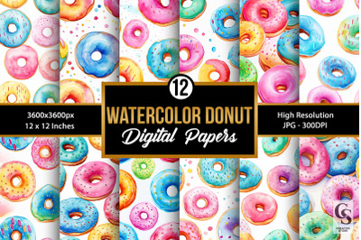 Colorful Watercolor Donuts Seamless Patterns
