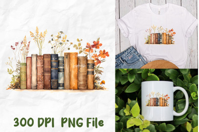 Retro Books Wild Flowers Fall Leaves