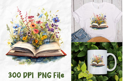 Retro Open Book Wild Colorful Flowers