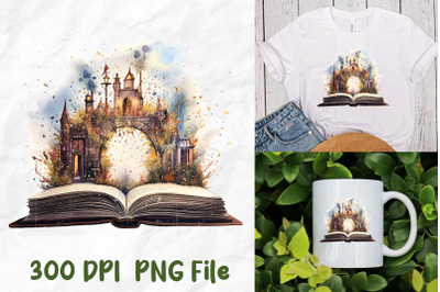 Retro Open Book Rustic Magical Castle