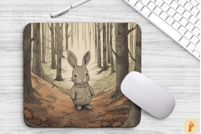 Cute Bunny In Autumn Forest Mouse Pad