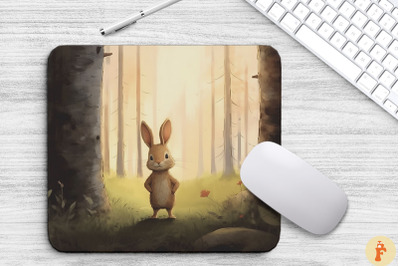 Cute Bunny In Autumn Forest Mouse Pad