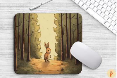Cute Bunny In Autumn Forest Mouse Pad