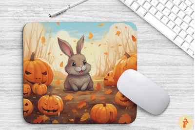 Cute Rabbit In Pumpkins Field Mouse Pad