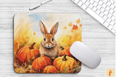 Cute Rabbit In Pumpkins Field Mouse Pad