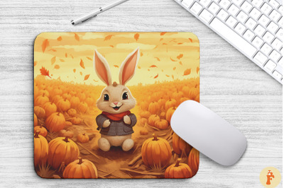 Cute Rabbit In Pumpkins Field Mouse Pad