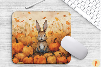 Cute Rabbit In Pumpkins Field Mouse Pad