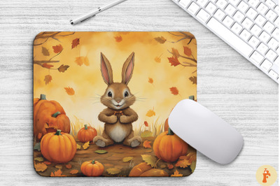 Cute Rabbit In Pumpkins Field Mouse Pad