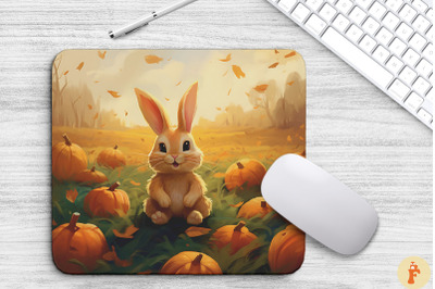 Cute Rabbit In Pumpkins Field Mouse Pad