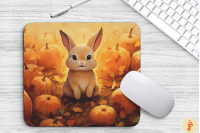 Cute Rabbit In Pumpkins Field Mouse Pad