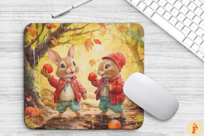 Cute Rabbits In Autumn Forest Mouse Pad