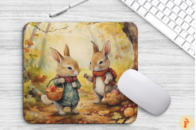 Cute Rabbits In Autumn Forest Mouse Pad