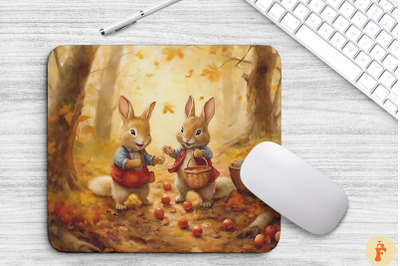 Cute Rabbits In Autumn Forest Mouse Pad