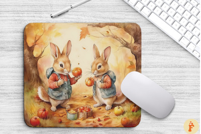 Cute Rabbits In Autumn Forest Mouse Pad