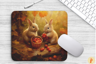 Cute Rabbits In Autumn Forest Mouse Pad