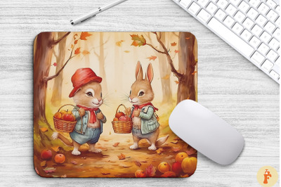 Cute Rabbits In Autumn Forest Mouse Pad