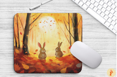 Super Cute Rabbits In Autumn Mouse Pad