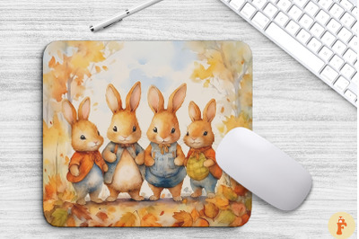 Group Of Cute Rabbits In Fall Scenery