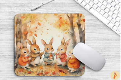 Group Of Cute Rabbits In Fall Scenery