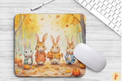 Group Of Cute Rabbits In Fall Scenery