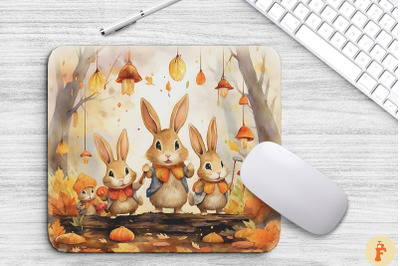 Group Of Cute Rabbits In Fall Scenery