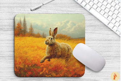 Rabbit Running On Autumn Grassland