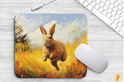 Rabbit Running On Autumn Grassland