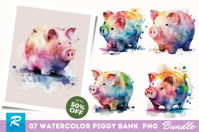 Watercolor Piggy Bank Clipart Bundle