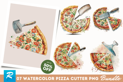 Watercolor Pizza Cutter Clipart Bundle