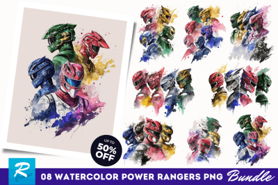 Watercolor Power Rangers Clipart Bundle