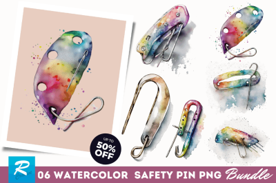 Watercolor Safety Pin Clipart Bundle