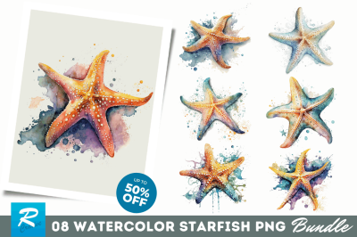 Watercolor Starfish Clipart Bundle