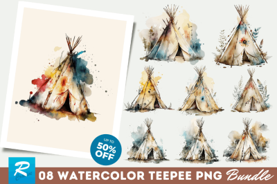 Watercolor Teepee Clipart Bundle