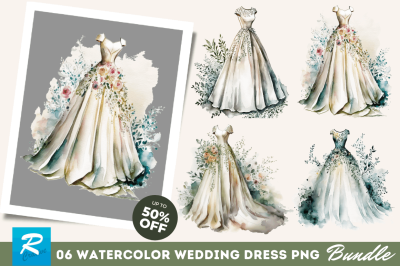 Watercolor Wedding Dress  Clipart Bundle