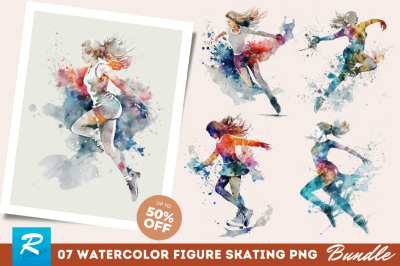 Watercolor Woman Figure Skating Clipart Bundle