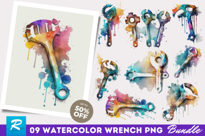 Watercolor Wrench Clipart Bundle