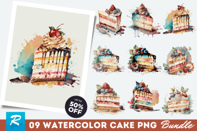 Watercolor Cake Clipart Bundle