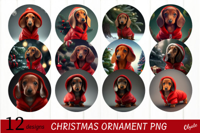 3D Dachshund Christmas Ornament Bundle. Dog Ornament PNG