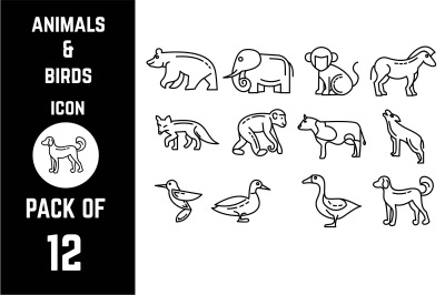 Animals and birds icon pack bundle lineart vector template