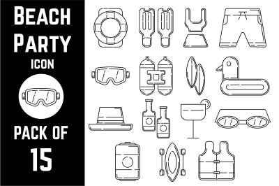 Beach Party icon pack bundle lineart vector template