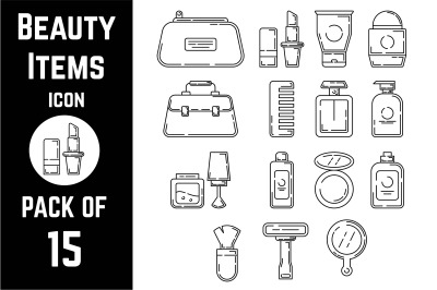 Beauty products or items icon pack bundle lineart vector template