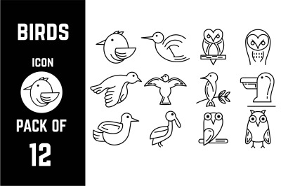 Birds icon pack bundle lineart vector template