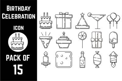 Birthday celebration icon pack bundle lineart vector template